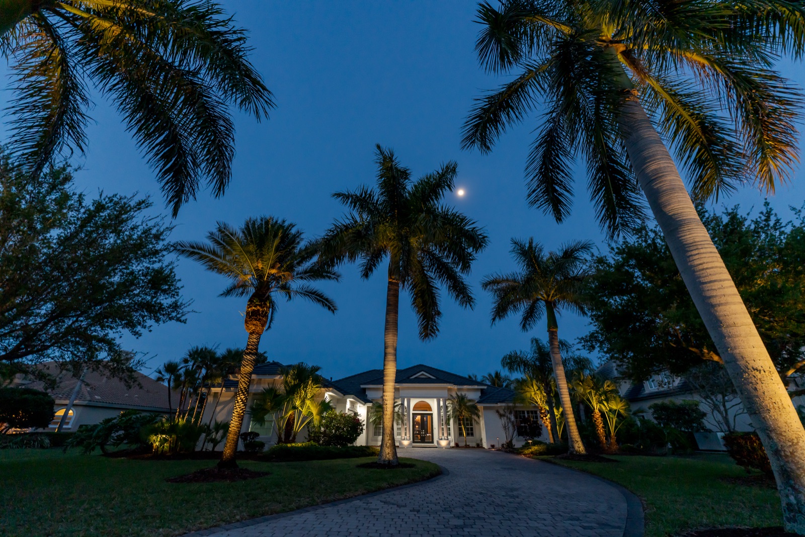 Lit Estate Entrance, Landscape Lighting project in Indialantic, FL
